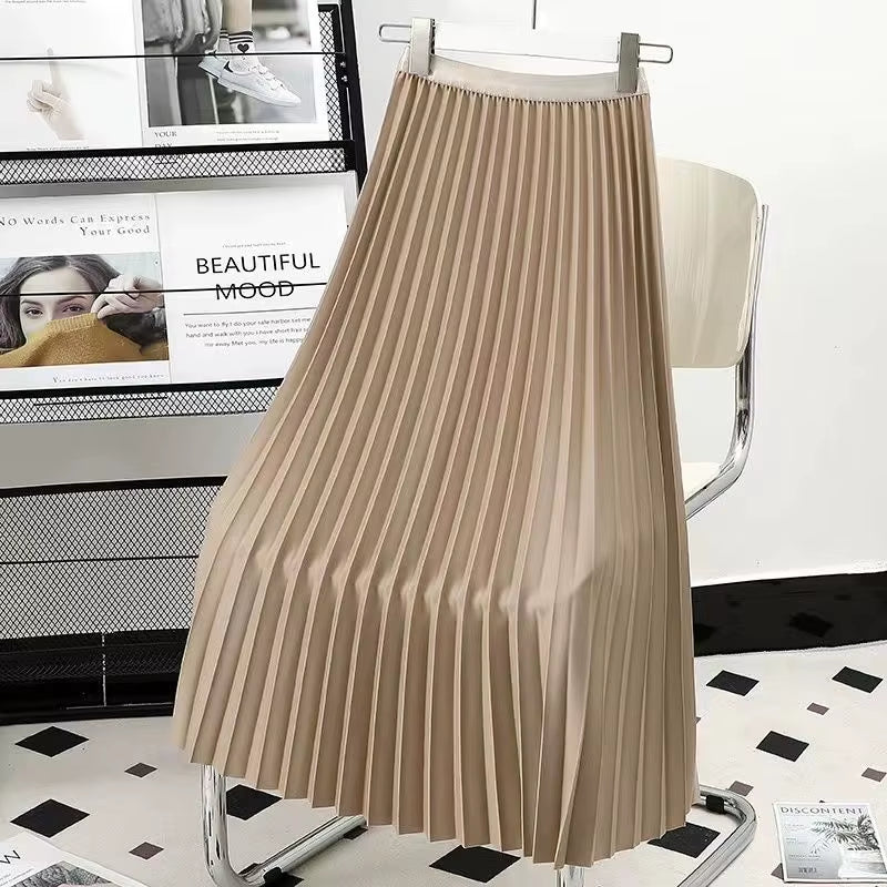 Pleated Skirts Women 2023 Autumn New Korean Fashion Vintage Solid a Line Skirt for Lady Chic Elegant Midi Skirt